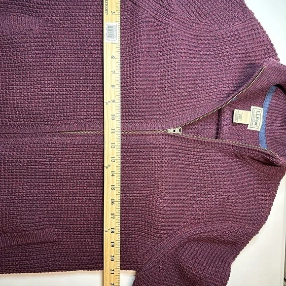 LL Bean Men's Organic Cotton Full Zip Sweater Purple Medium Regular 508221 - Picture 6 of 10